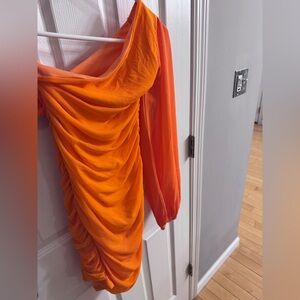 Elegant Orange Draped Dress